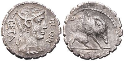 C. Hosidius Geta, Denarius Serratus, 64 Bc; Ar (3,68 G; 19,3 MM; 4 H)