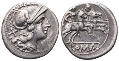 Anonymous, Denarius, 189-180 Bc; Ar (3,96 G; 19 MM; 3 H)
