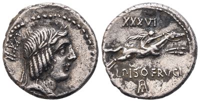 L. Calpurnius Piso Frugi, Denarius, Rome, 90 Bc: Ar (3,87 G; 18 MM; 6 H)