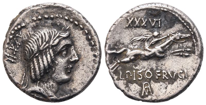 L. Calpurnius Piso Frugi, Denarius, Rome, 90 Bc: Ar (3,87 G; 18 MM; 6 H)