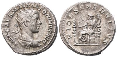 IMP CAES M AVR ANTONINVS AVG, Fides Exercitus, Antoninianus (Elagabal, 218–222), Roma, 219, AR