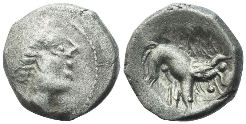 Gaul, Southern Insubres, Tetrobol (Imitating Massalia), 1st century BC; AR (2,26 g; 14 mm)
