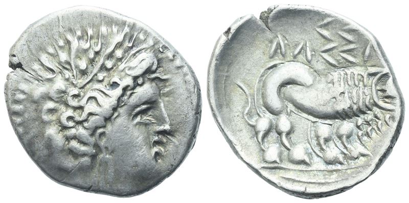 Gaul, Southern Insubres,Tetrobol (Imitating Massalia), 1st century BC; AR (3 g ; 17 mm; 3 h)