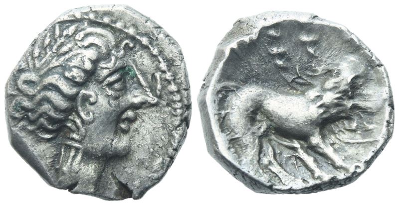 Gaul, Southern Insubres, Tetrobol (Imitating Massalia), 1st century BC; AR (2,84 g; 13,5 mm)