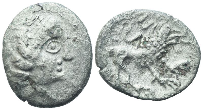 Gaul, Southern Insubres, Tetrobol (Imitating Massalia), 2nd century BC; AR ( 2,53 g; 16,7 mm)