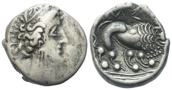 Gaul, Southern Insubres, Tetrobol (Imitating Massalia), 1st century BC; AR (3,22 g; 15 mm)