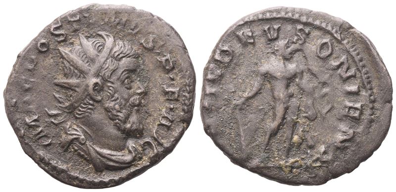 Divus Carus, Denarius con testa radiata e aquila, Lugdunum, 284 d.C.