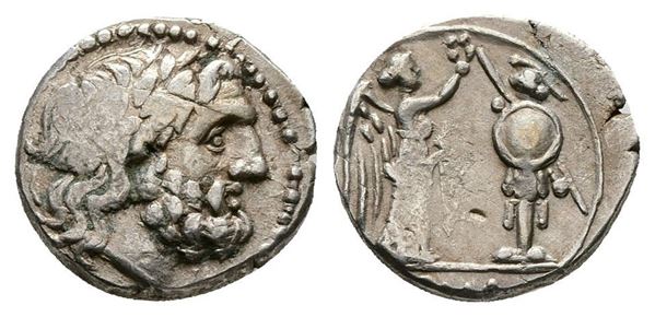 Anonymous, Sicily, 211-208 BC. AR Victoriatus (16mm, 3.22g).