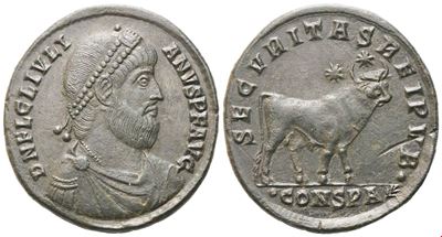 Giuliano II (361-363), Double maiorina, Costantinopoli; Æ, (D N FL CL IVLI - ANVS P F AVG) (RIC V...