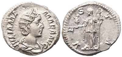 Julia Mamaea, Denario coniato sotto Severo Alessandro, Roma, 226 d.C.