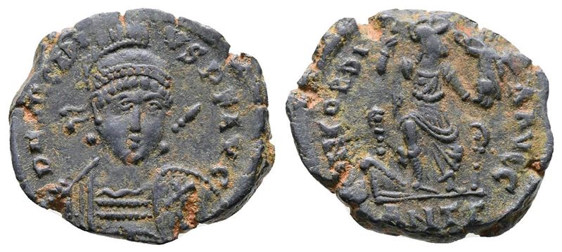 Arcadius (383-408). Æ (17mm, 2.21g). Prow Of Galley; Antγ. Ric X 97. Vf