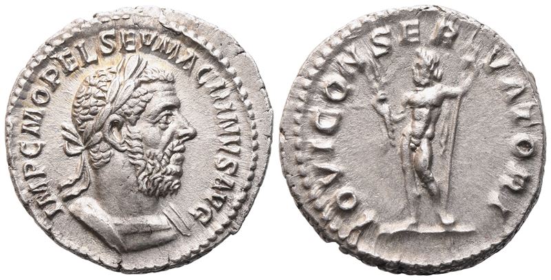 Macrino, Denario romano (AR), Dritto e Rovescio con Giove Conservatore