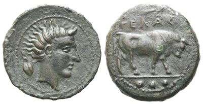 Sicily, Gela, C. 420-405 Bc. Æ Tetras Or Trionkion (17 MM, 3.20 G).