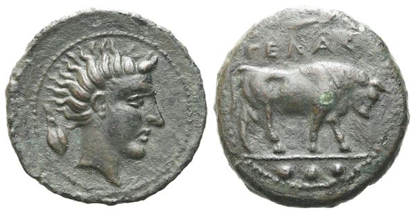 Sicily, Gela, c. 420-405 BC. Æ Tetras or Trionkion (17 mm, 3.20 g).