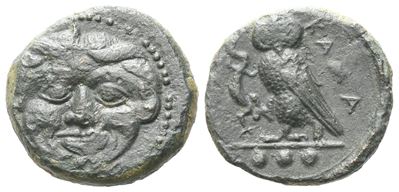 Sicily, Kamarina, C. 420-410 Bc. Æ Tetras (15 MM, 3.17 G).