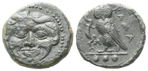 Sicily, Kamarina, c. 420-410 BC. Æ Tetras (15 mm, 3.17 g).  - Auction GREEK & ROMAN PROVINCIAL COINS AND NUMISMATIC LITERATURE Including a wide selection of Alexandrian Coins from the Dattari Collection - Bertolami Fine Art - Prague