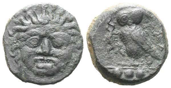 Sicily, Kamarina, c. 420-405 BC. Æ Tetras (14 mm, 3.03 g).  - Auction GREEK & ROMAN PROVINCIAL COINS AND NUMISMATIC LITERATURE Including a wide selection of Alexandrian Coins from the Dattari Collection - Bertolami Fine Art - Prague