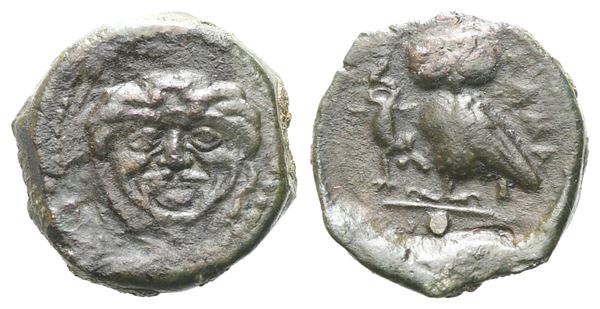 Sicily, Kamarina, c. 420-405 BC. Æ Onkia (11 mm, 1.32 g).  - Auction GREEK & ROMAN PROVINCIAL COINS AND NUMISMATIC LITERATURE Including a wide selection of Alexandrian Coins from the Dattari Collection - Bertolami Fine Art - Prague