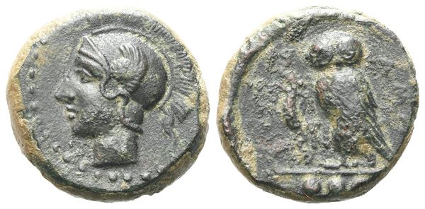 Sicily, Kamarina, c. 420-405 BC. Æ Tetras (15 mm, 3.78 g).  - Auction GREEK & ROMAN PROVINCIAL COINS AND NUMISMATIC LITERATURE Including a wide selection of Alexandrian Coins from the Dattari Collection - Bertolami Fine Art - Prague