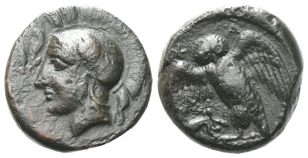 Sicily, Kamarina, c. 410-405 BC. Æ Tetras (14 mm, 3.51 g).  - Auction GREEK & ROMAN PROVINCIAL COINS AND NUMISMATIC LITERATURE Including a wide selection of Alexandrian Coins from the Dattari Collection - Bertolami Fine Art - Prague