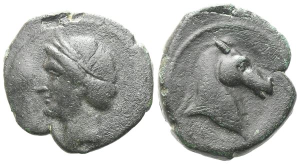 Bruttium, Carthaginian occupation, c. 215-205 BC. Æ Half Unit (21 mm, 6.22 g).