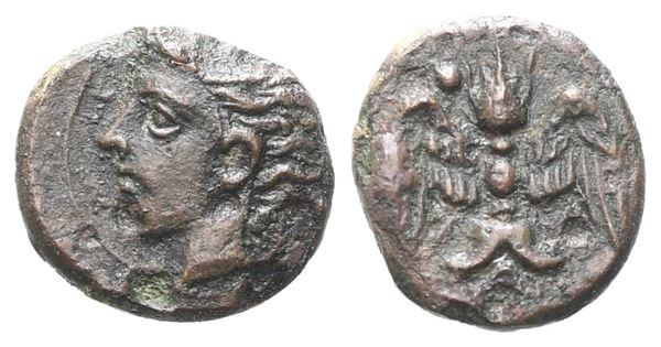 Sicily, Katane, c. 415-404 BC. Æ Onkia (9 mm, 0.70 g).  - Auction GREEK & ROMAN PROVINCIAL COINS AND NUMISMATIC LITERATURE Including a wide selection of Alexandrian Coins from the Dattari Collection - Bertolami Fine Art - Prague