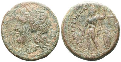 Sicily, Messana, The Mamertinoi, 211-208 Bc. Æ Pentonkion (26 MM, 11.61 G).