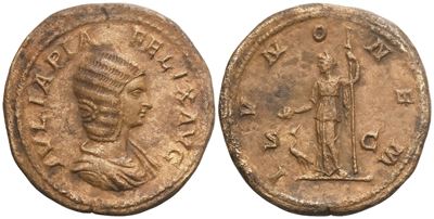 Caracalla (attrib.), Sestertius battuto sotto Caracalla con testa di Giulia Domna Augusta (193–21...