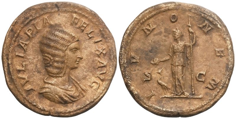 Caracalla (attrib.), Sestertius battuto sotto Caracalla con testa di Giulia Domna Augusta (193–21...