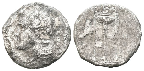 Bruttium, Rhegion, c. 280-260 BC. AR 1/6 Nomos or Trihemiobol (14 mm, 1.37 g).