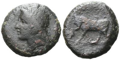 Sicily, Tauromenion, C. 357-315 Bc. Æ Hemilitron (24 MM, 13.42 G).