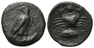 Sicily, Akragas, C. 415-406 Bc. Æ Onkia (16 MM, 2.88 G).