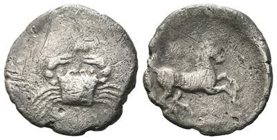 Sicily, Akragas, C. 338-317 Bc. Ar Hemidrachm (14 MM, 1.59 G).