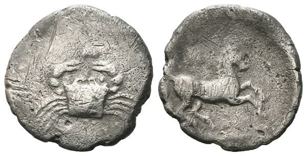 Sicily, Akragas, c. 338-317 BC. AR Hemidrachm (14 mm, 1.59 g).  - Auction GREEK & ROMAN PROVINCIAL COINS AND NUMISMATIC LITERATURE Including a wide selection of Alexandrian Coins from the Dattari Collection - Bertolami Fine Art - Prague