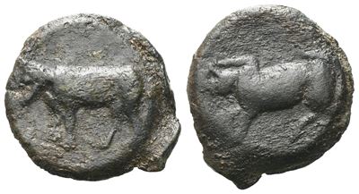 Sicily, Halykiai, C. 390-370 Bc. Æ Tetras Or Trionkion (16 MM, 3.31 G).