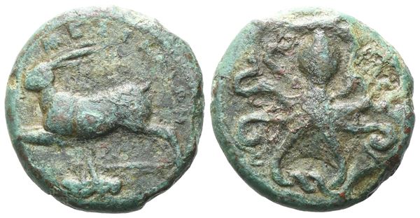 Sicily, Messana, 406-396 BC. Æ Tetras (19 mm, 5.79 g).