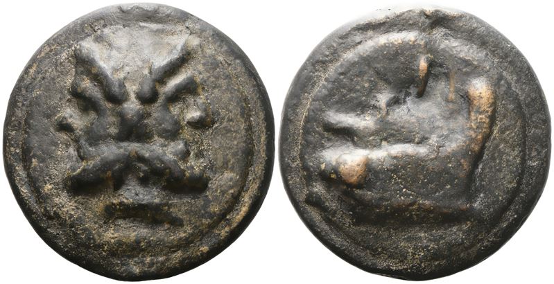 Anonymous, As;, c. 225-217 BC; Æ (226 g; 61,8 mm; 11 h)