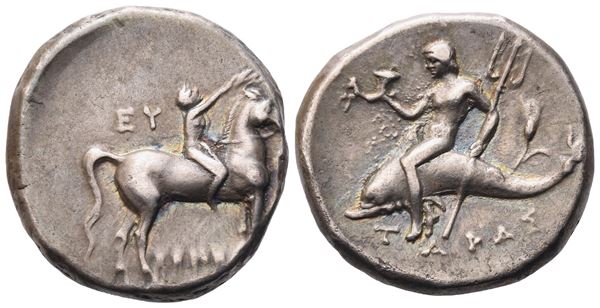 Calabria, Tarentum, Nomos, c. 272-240 BC; AR (6,46 g; 19,9 mm; 9 h)