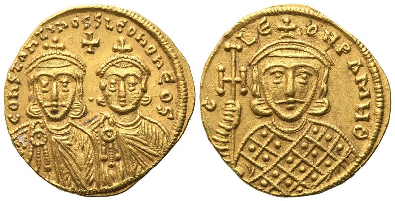 Costantino V (741–775) con Leone IV e Leone III, Solidus, Costantinopoli