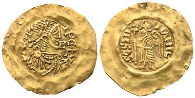 Lombardi, Aripertus II (701-712), Tremissis in oro, zecca lombarda non determinata