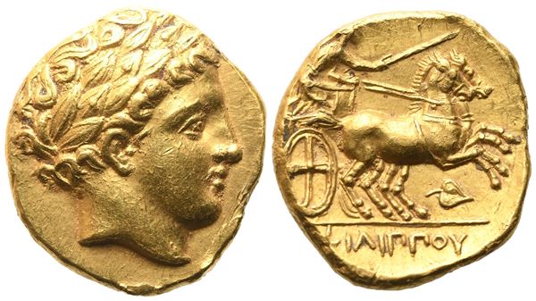 Kings of Macedon, Philip II (359-336 BC), Stater, Amphipolis, c. 340-328; AV (8,59 g; 18 mm; 6 h)