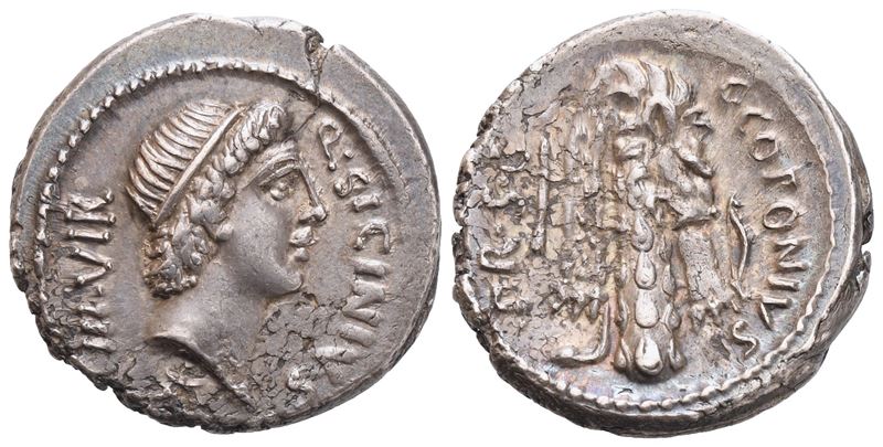 S. Sicinius e C. Coponius, Denario romano (49 a.C.), argento (AR)
