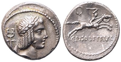 C. Calpurnius Piso Frugi, Denario (Denarius), 67 a.C., AR