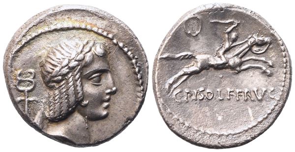 C. Calpurnius Piso Frugi, Denarius, 67 BC; AR (3,74 g; 18 mm; 7 h)