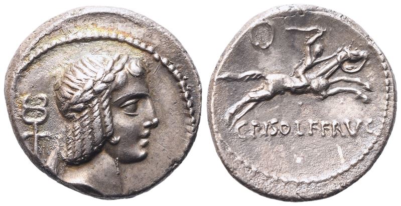 C. Calpurnius Piso Frugi, Denario (Denarius), 67 a.C., AR