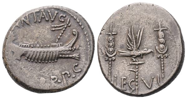 Marcus Antonius, Denarius, 32-31 BC; AR (3,71 g; 17 mm; 3 h)