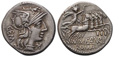 M. Aburius Geminus, Denarius, Rome, 132 Bc; Ar (3,95 G; 19 MM; 3 H)