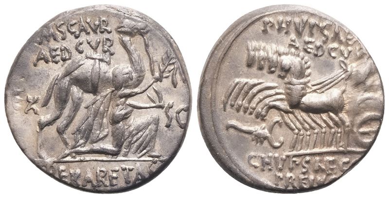 M. Aemilius Scaurus and P. Plautius Hypsaeus, Denarius, Rome, 58 BC; AR (3,85 g; 17 mm; 8 h)