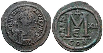 Justinian i (527-565). Æ 40 Nummi (41mm, 21.59g).