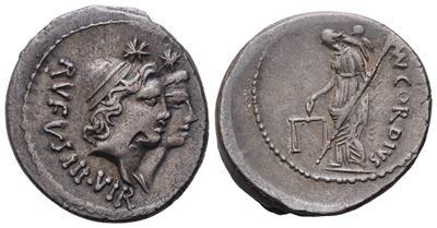 Mn. Cordius Rufus, Denarius, Rome, 46 Bc; Ar (3,93 G; 19,7 MM; 5 H)
